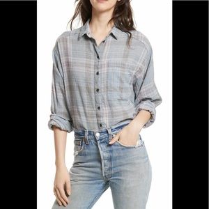 NEW Free People Cutie Plaid Blue Women’s Button Down Long Sleeve Size Small